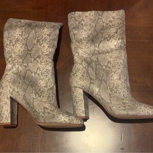Chinese Laundry Gray Snakeskin Heeled Boots